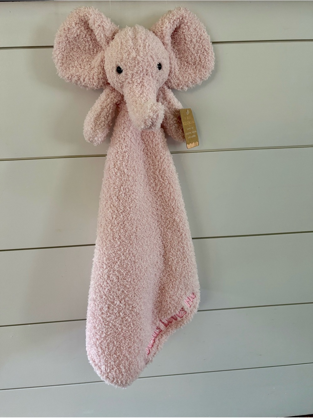 Jesus Loves Me - Plush Pink Elephant Lovey Comfort Blanket for Kids